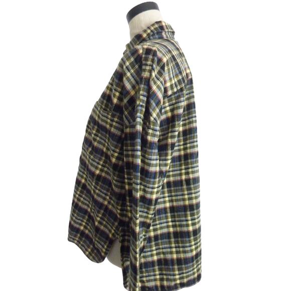 NWT Everlane Boxy Flannel Button Down Shirt M Dark Plaid Olive Black Green - Picture 4 of 10